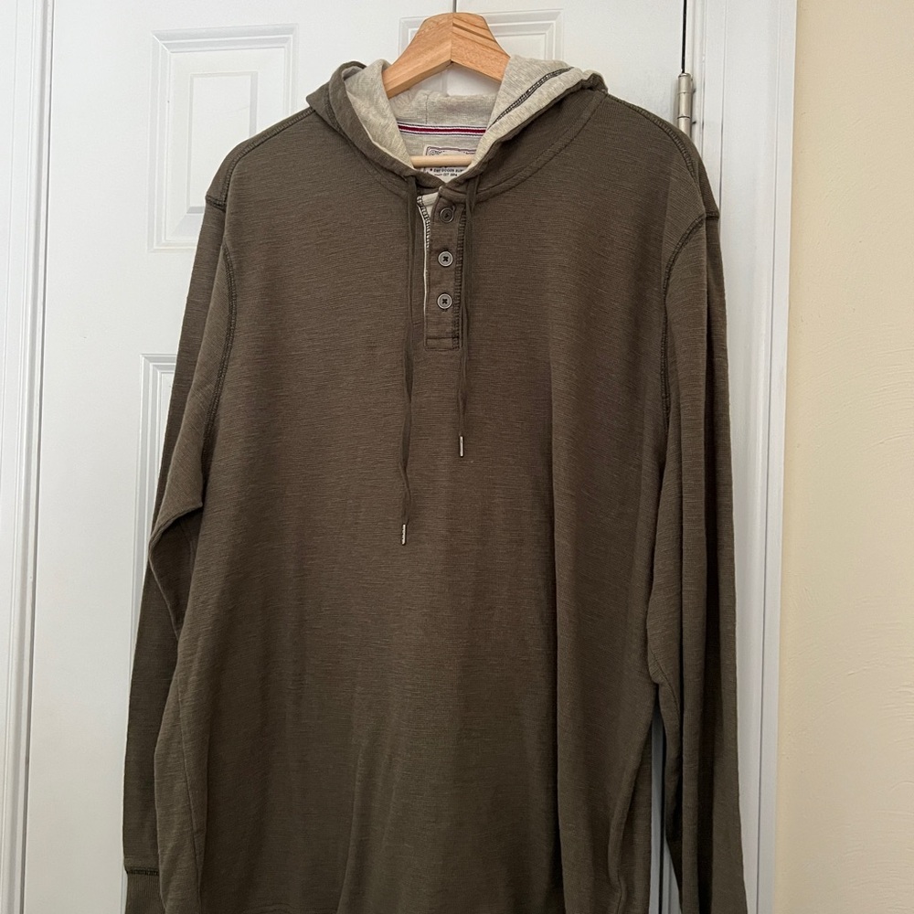 Flag & Anthem Men's Olive Hooded Henley Pullover Shirt Size XXL